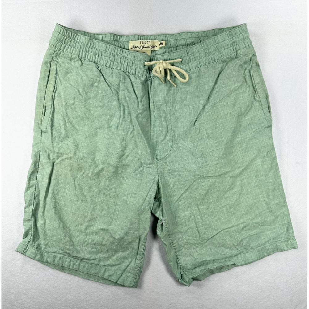 H&M L.O.G.G. Mens Mint Cotton Drawstring Elastic Waist Casual Shorts Size M
